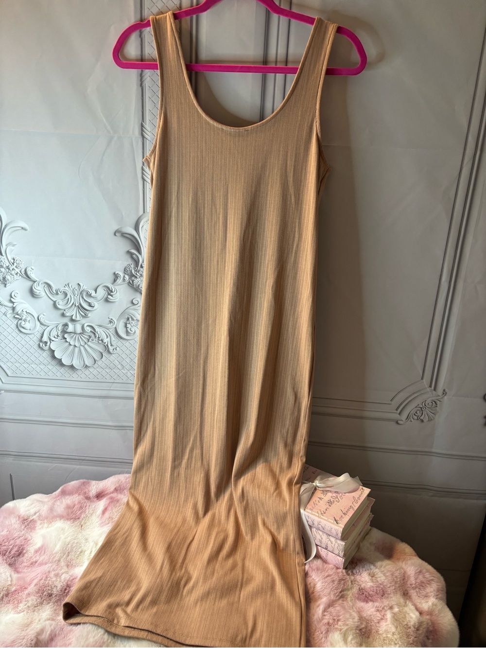 Forever 21 Women’s Tan/Nude Sleeveless Ribbed Maxi Dress, Size Large